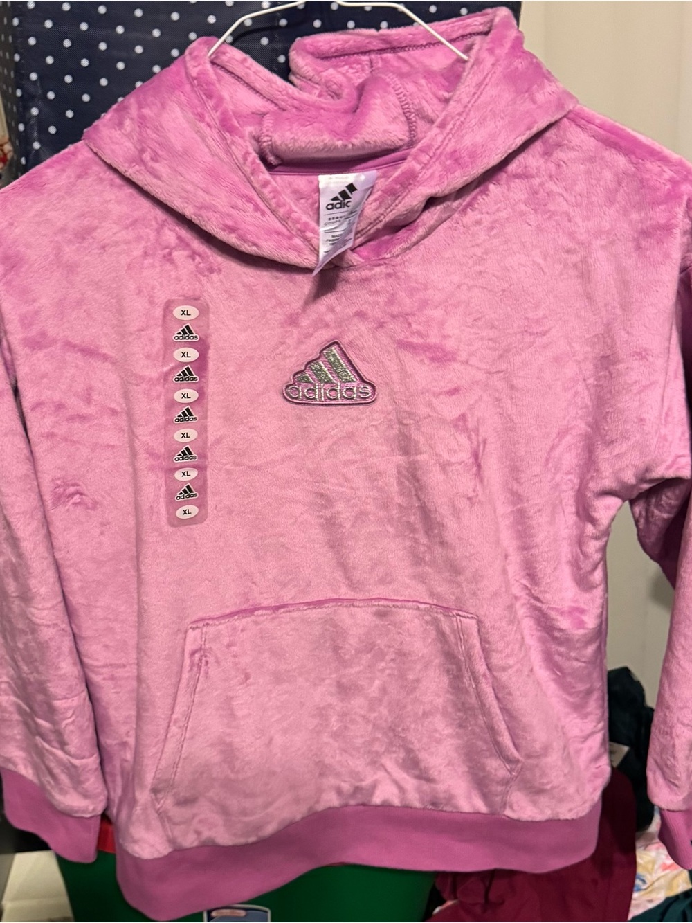 adidas Pink Plush Hoodie Pullover for Kids